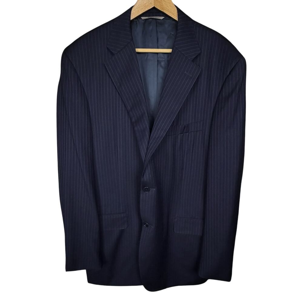 Canali Blazer 48R Blue Pinstripe Water Resistant 100% Wool Italy Jacket Blazer